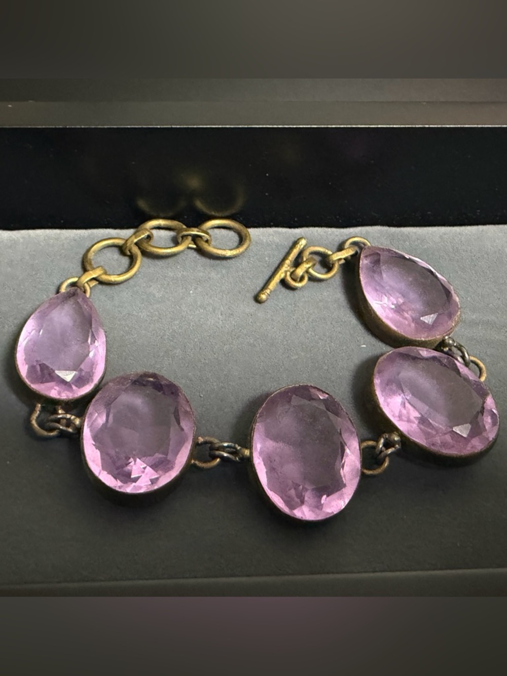 Vintage Glam Lilac Purple Faceted Glass Stone Bracelet
